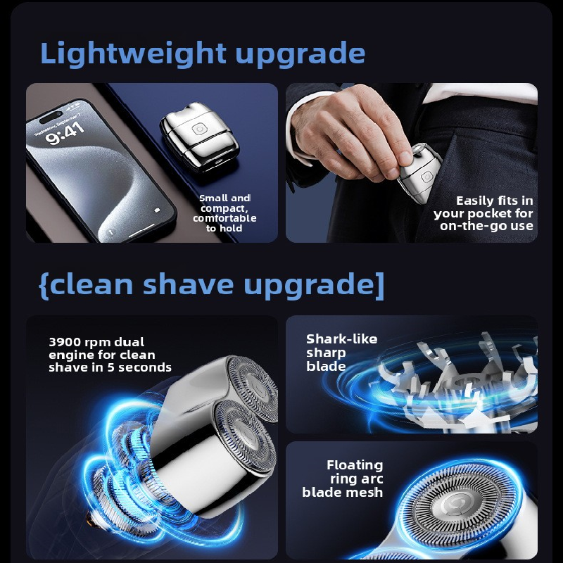 Grey Mini Electric Shaver with Dual Floating Heads Magnetic Suction and IPX5 Waterproofing for Men Travel Grooming Compact Rechargeable Razor AU Stock - Image 4