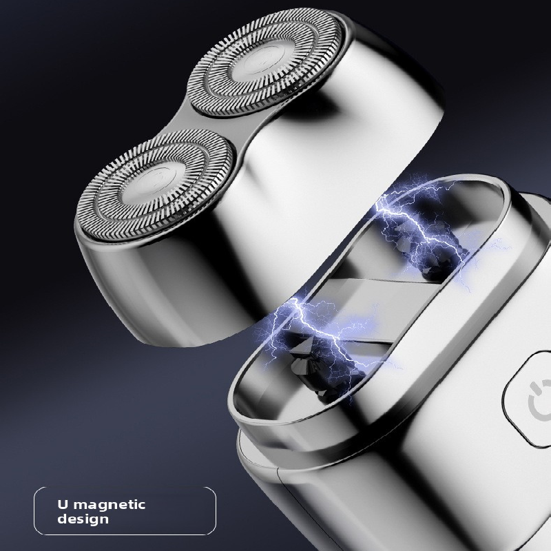 Silver Mini Electric Shaver with Dual Floating Heads Magnetic Suction and IPX5 Waterproofing for Men Travel Grooming Compact Rechargeable Razor AU Stock - Image 3