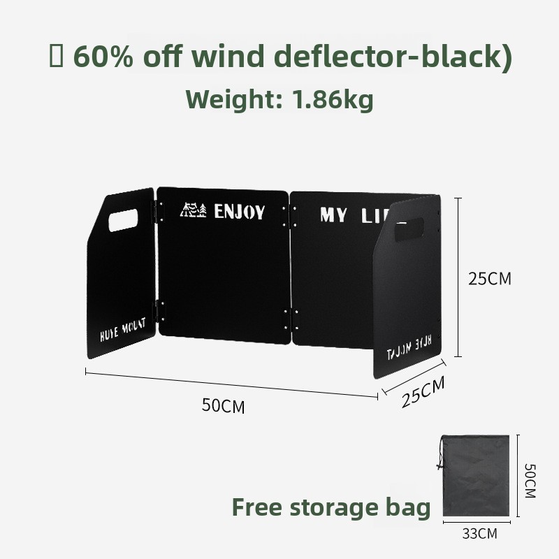 Black Heavy-Duty 4-Fold Camping Stove Windshield Portable Steel Wind Deflector for Outdoor Cooking and Picnics with Storage Bag - Image 1