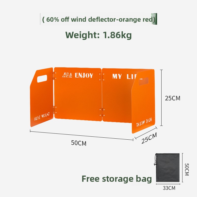 Orange Heavy-Duty 4-Fold Camping Stove Windshield Portable Steel Wind Deflector for Outdoor Cooking and Picnics with Storage Bag - Image 1