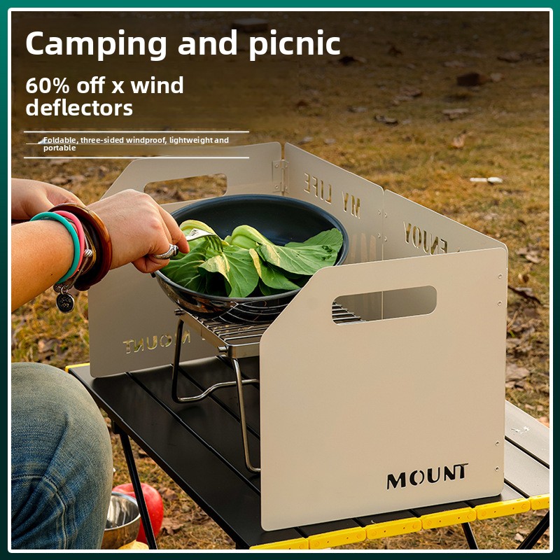 White Heavy-Duty 4-Fold Camping Stove Windshield Portable Steel Wind Deflector for Outdoor Cooking and Picnics with Storage Bag - Image 4