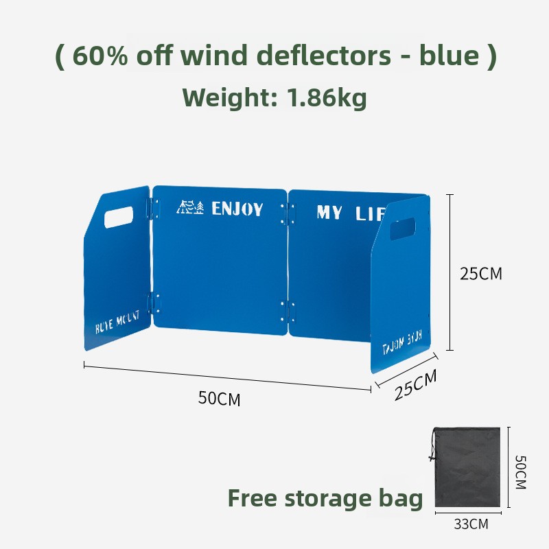 Blue Heavy-Duty 4-Fold Camping Stove Windshield Portable Steel Wind Deflector for Outdoor Cooking and Picnics with Storage Bag - Image 1