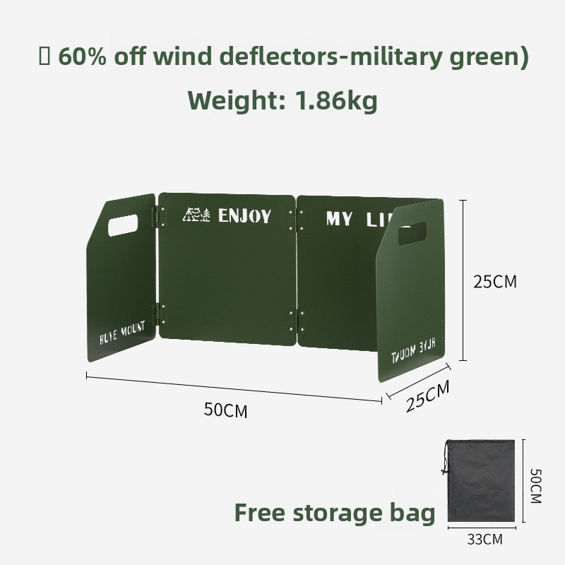 Green Heavy-Duty 4-Fold Camping Stove Windshield Portable Steel Wind Deflector for Outdoor Cooking and Picnics with Storage Bag - Image 1