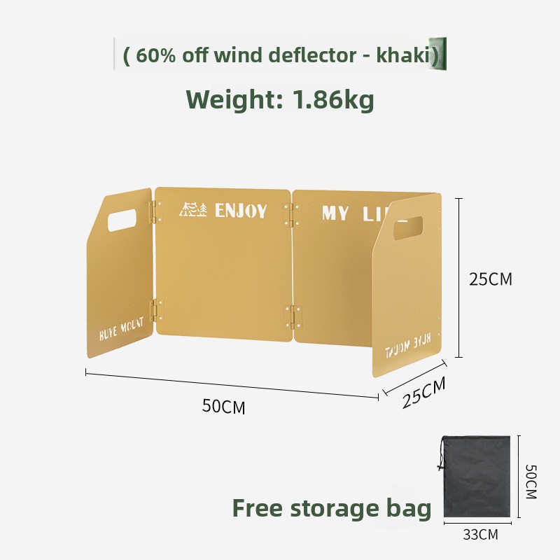 khaki Heavy-Duty 4-Fold Camping Stove Windshield Portable Steel Wind Deflector for Outdoor Cooking and Picnics with Storage Bag - Image 1