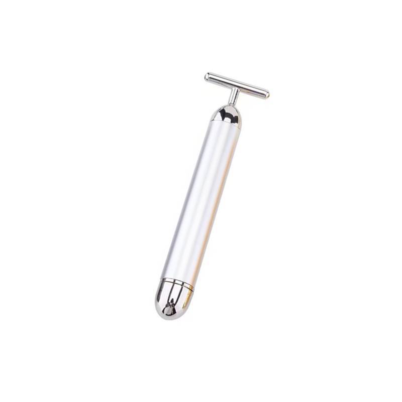 Sliver Electric T-Shape Facial Massage Bar Waterproof Gold Tone Beauty Roller for Daily Skincare and High Frequency Vibration - Image 1