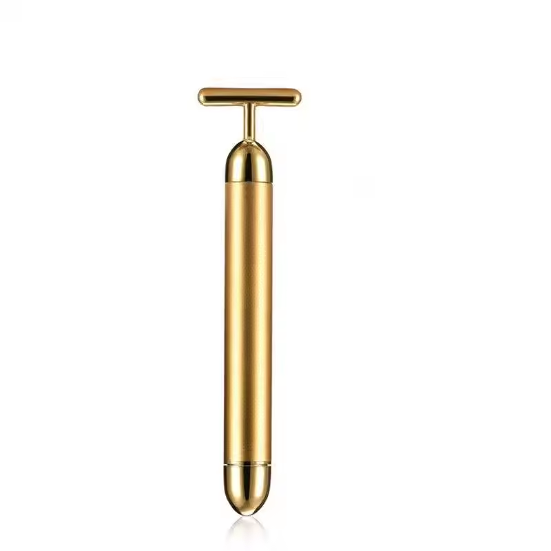 Gold Electric T-Shape Facial Massage Bar Waterproof Gold Tone Beauty Roller for Daily Skincare and High Frequency Vibration - Image 1