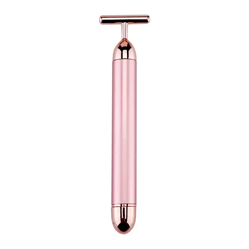 Rose Gold Electric T-Shape Facial Massage Bar Waterproof Gold Tone Beauty Roller for Daily Skincare and High Frequency Vibration - Image 1