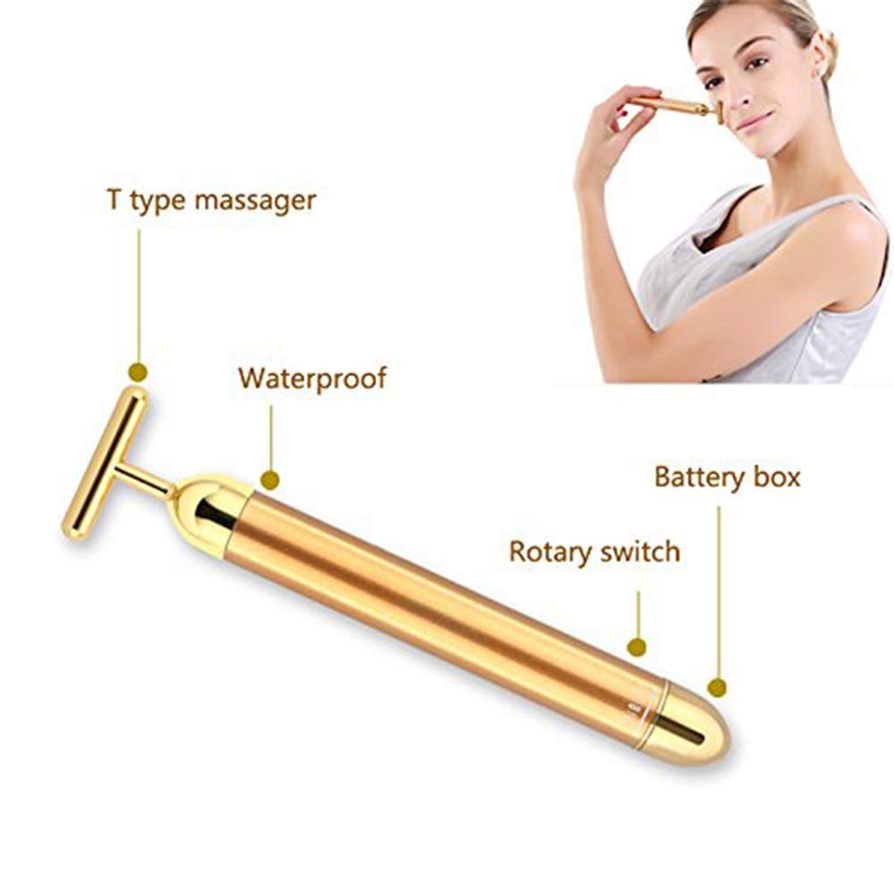 Rose Gold Electric T-Shape Facial Massage Bar Waterproof Gold Tone Beauty Roller for Daily Skincare and High Frequency Vibration - Image 3