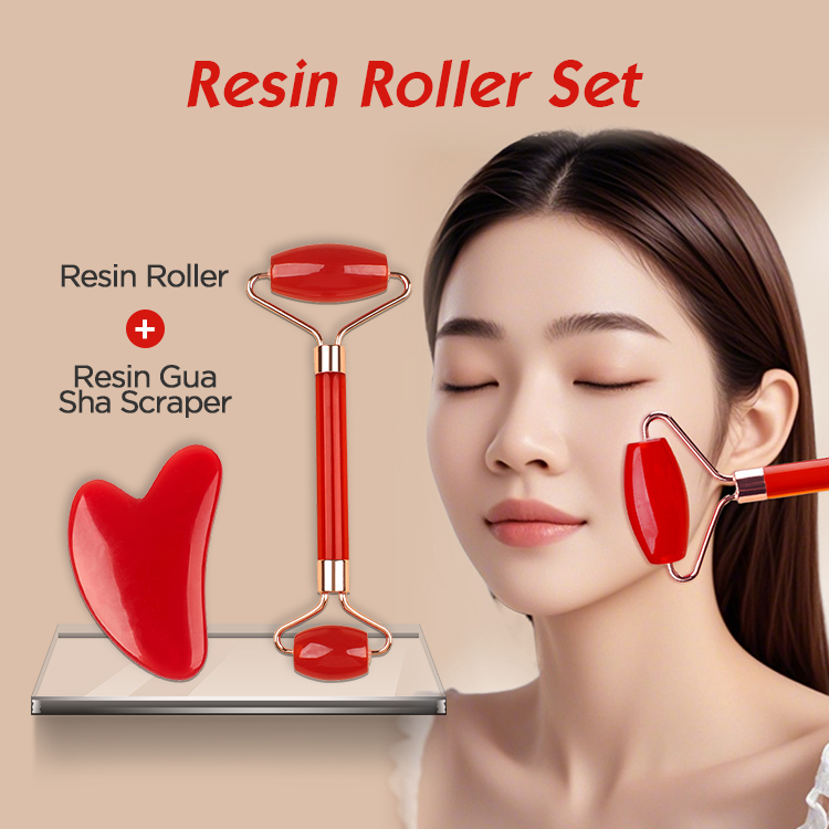 Transparent pink Dual-Head Resin Facial Roller and Heart-Shaped Gua Sha Set for Home SPA Skincare and Face Neck Massage - Image 2