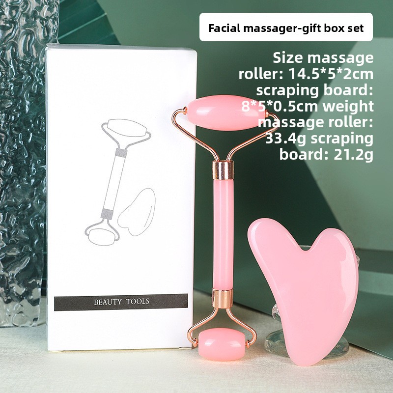 Pink Dual-Head Resin Facial Roller and Heart-Shaped Gua Sha Set for Home SPA Skincare and Face Neck Massage - Image 1