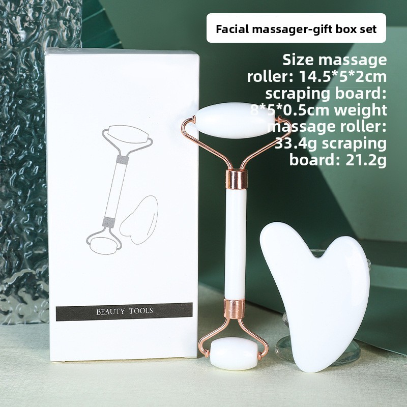 White Dual-Head Resin Facial Roller and Heart-Shaped Gua Sha Set for Home SPA Skincare and Face Neck Massage - Image 1