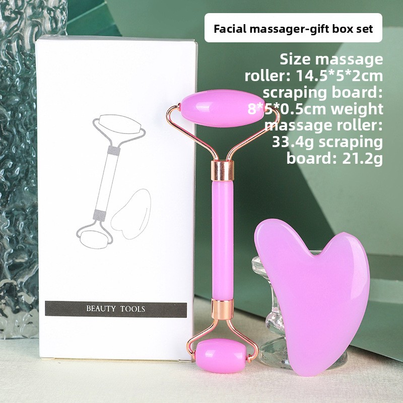 Purple Dual-Head Resin Facial Roller and Heart-Shaped Gua Sha Set for Home SPA Skincare and Face Neck Massage - Image 1