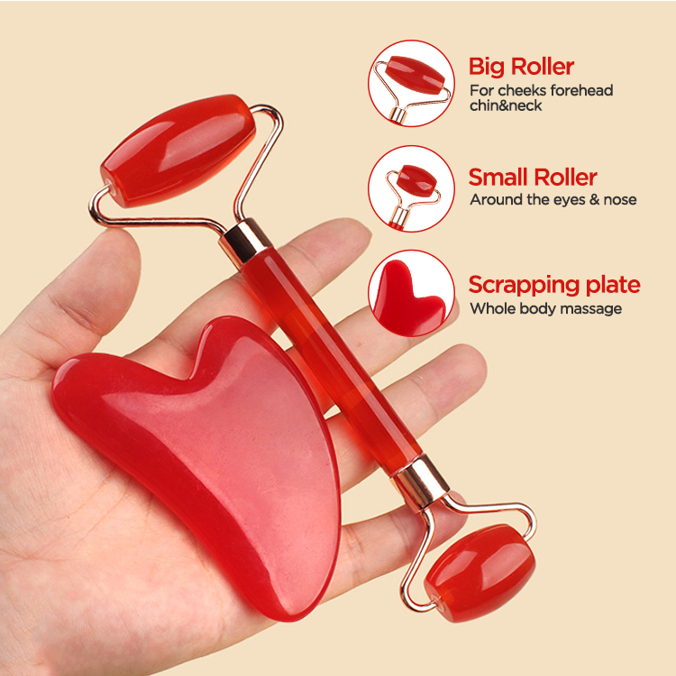 Blue Dual-Head Resin Facial Roller and Heart-Shaped Gua Sha Set for Home SPA Skincare and Face Neck Massage - Image 4