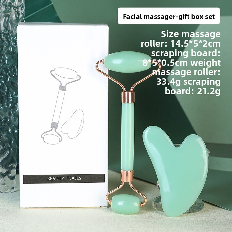 Green Dual-Head Resin Facial Roller and Heart-Shaped Gua Sha Set for Home SPA Skincare and Face Neck Massage - Image 1