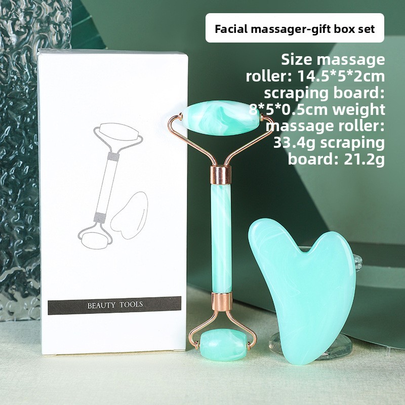 Double Green Dual-Head Resin Facial Roller and Heart-Shaped Gua Sha Set for Home SPA Skincare and Face Neck Massage - Image 1