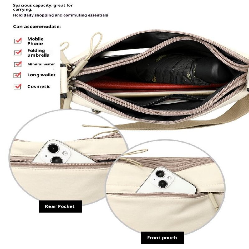 White Women Lightweight Nylon Crossbody Bag with Multiple Pockets Compact Shoulder Bag for Travel and Daily Essentials in Australia - Image 4