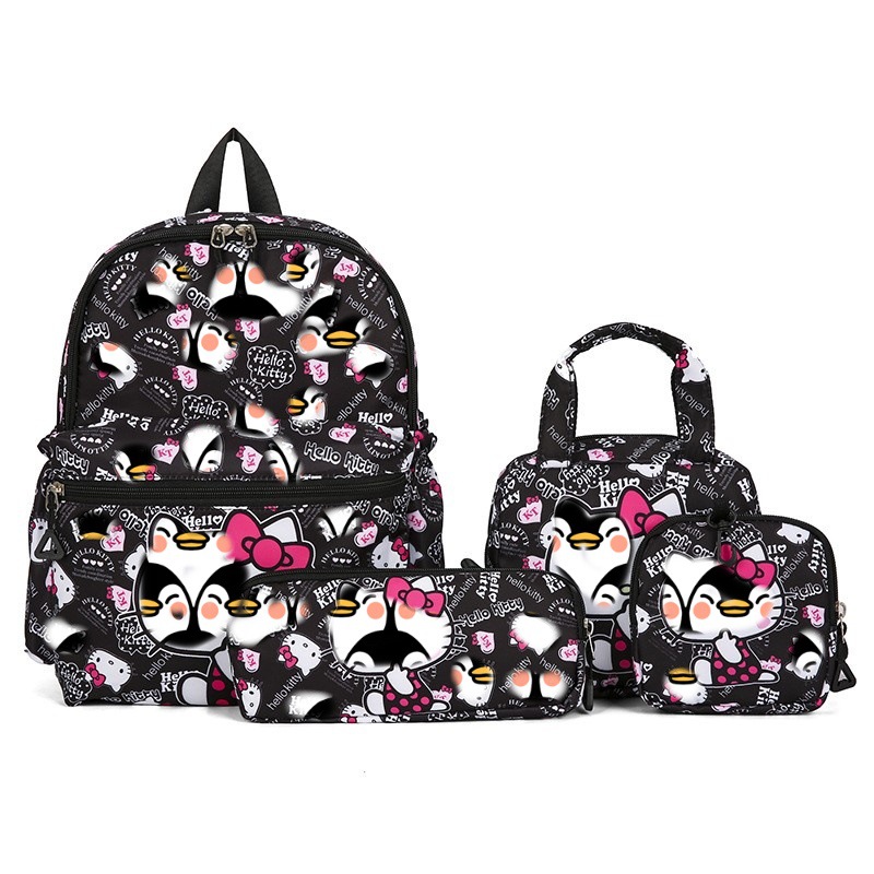 Black 4-Piece Large Capacity School Backpack Set for Primary Students Years 3-6 Durable Nylon Lightweight Rucksack with Handbag for Daily Australian School Life - Image 1