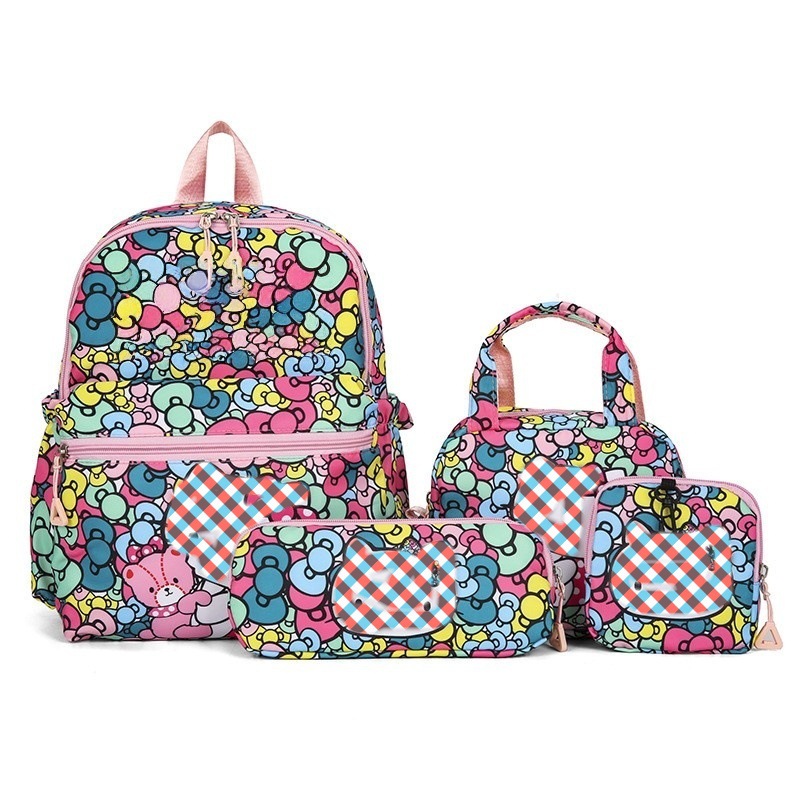 Pattern KT 4-Piece Large Capacity School Backpack Set for Primary Students Years 3-6 Durable Nylon Lightweight Rucksack with Handbag for Daily Australian School Life - Image 1