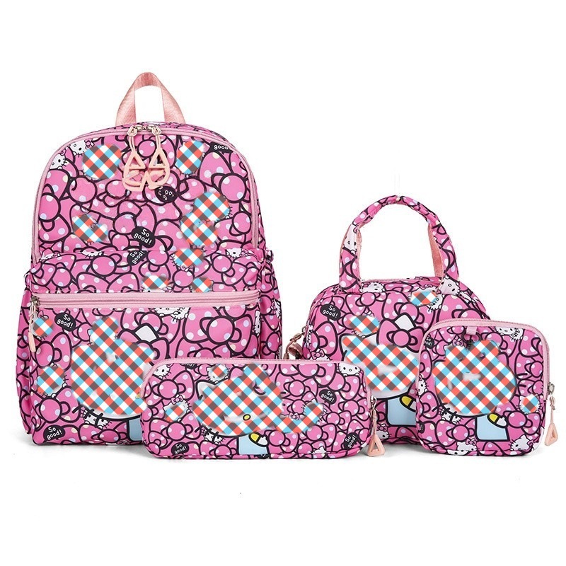 Dark Pink KT 4-Piece Large Capacity School Backpack Set for Primary Students Years 3-6 Durable Nylon Lightweight Rucksack with Handbag for Daily Australian School Life - Image 1