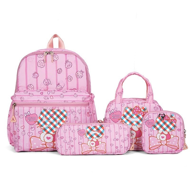 Light pink KT 4-Piece Large Capacity School Backpack Set for Primary Students Years 3-6 Durable Nylon Lightweight Rucksack with Handbag for Daily Australian School Life - Image 1