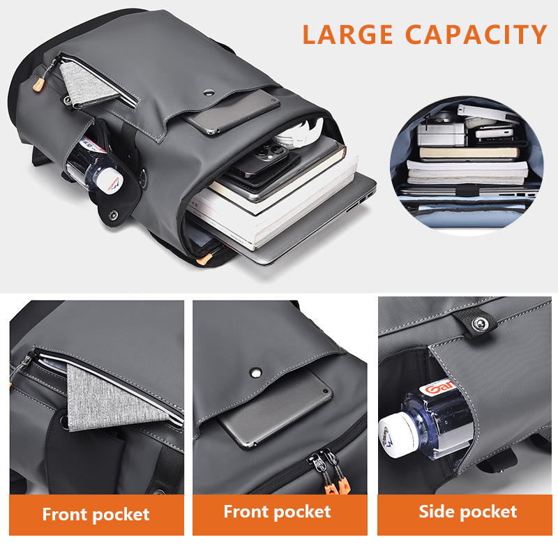 Dark grey Men Large Capacity Business Laptop Backpack Waterproof PU Leather Travel Rucksack with USB Port for Work and Travel in Australia - Image 3