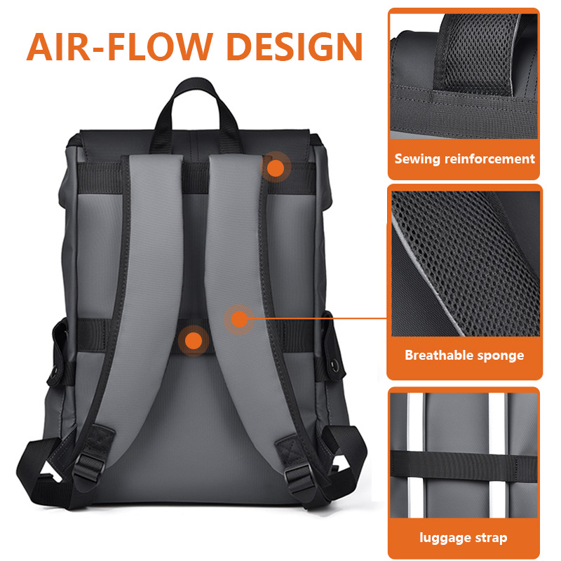 Dark grey Men Large Capacity Business Laptop Backpack Waterproof PU Leather Travel Rucksack with USB Port for Work and Travel in Australia - Image 4
