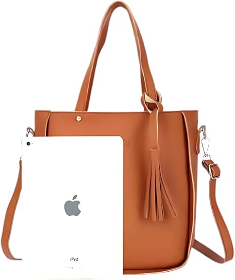 Pink 4-Piece Women Bag Set Lychee Grain PU Leather Large Capacity Tote Shoulder Bag Crossbody Clutch and Card Holder for Daily Travel and Work Use - Image 2