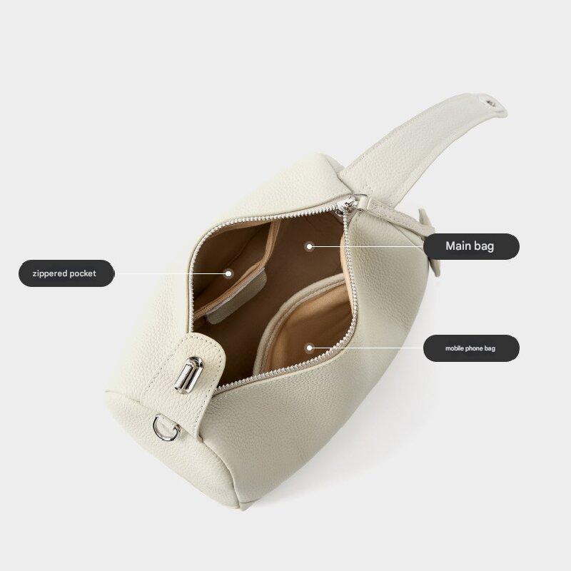 Black Women Genuine First Layer Cowhide Boston Bag Fashionable Handheld Crossbody Shoulder Bag with 115cm Adjustable Strap - Image 4