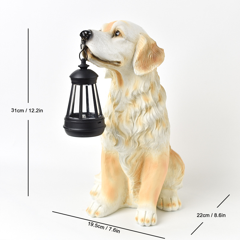 Solar Dog Garden Statue with Lantern Waterproof Resin Puppy Ornament for Outdoor Patio Pathway Backyard Decoration Australian Pet Lovers(A) - Image 1