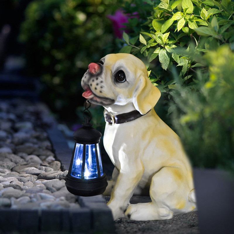 Solar Dog Garden Statue with Lantern Waterproof Resin Puppy Ornament for Outdoor Patio Pathway Backyard Decoration Australian Pet Lovers(A) - Image 2