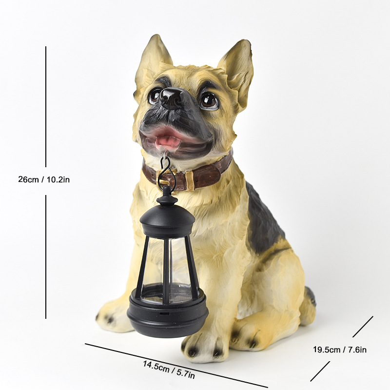 Solar Dog Garden Statue with Lantern Waterproof Resin Puppy Ornament for Outdoor Patio Pathway Backyard Decoration Australian Pet Lovers(B) - Image 1