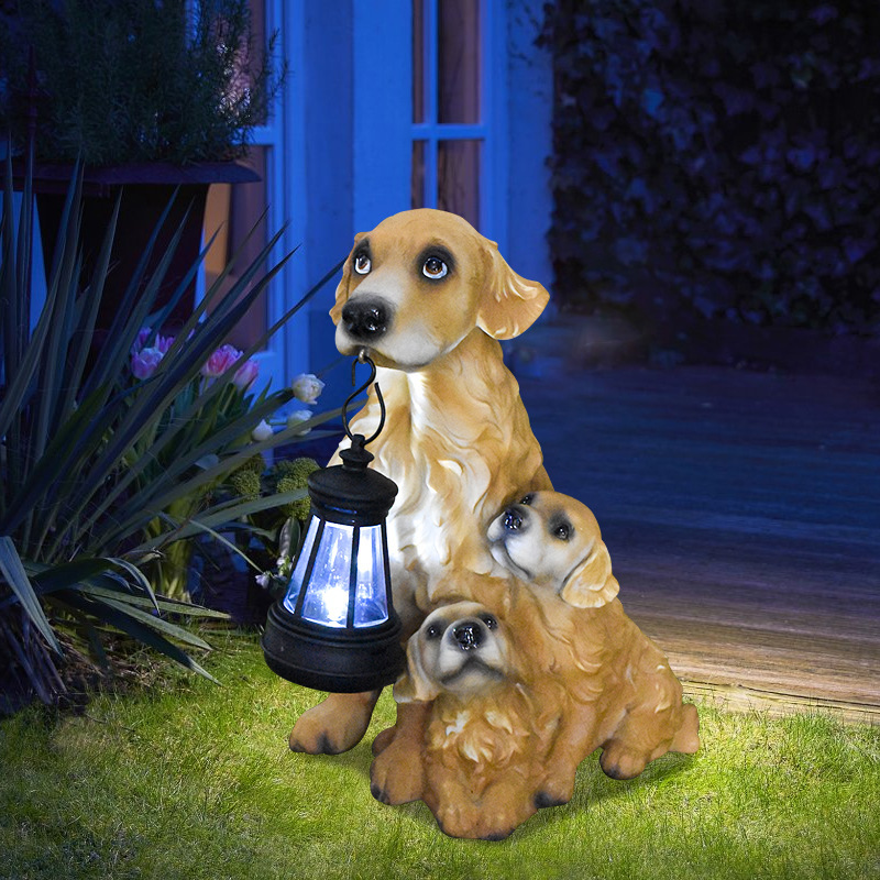 Solar Dog Garden Statue with Lantern Waterproof Resin Puppy Ornament for Outdoor Patio Pathway Backyard Decoration Australian Pet Lovers(B) - Image 3