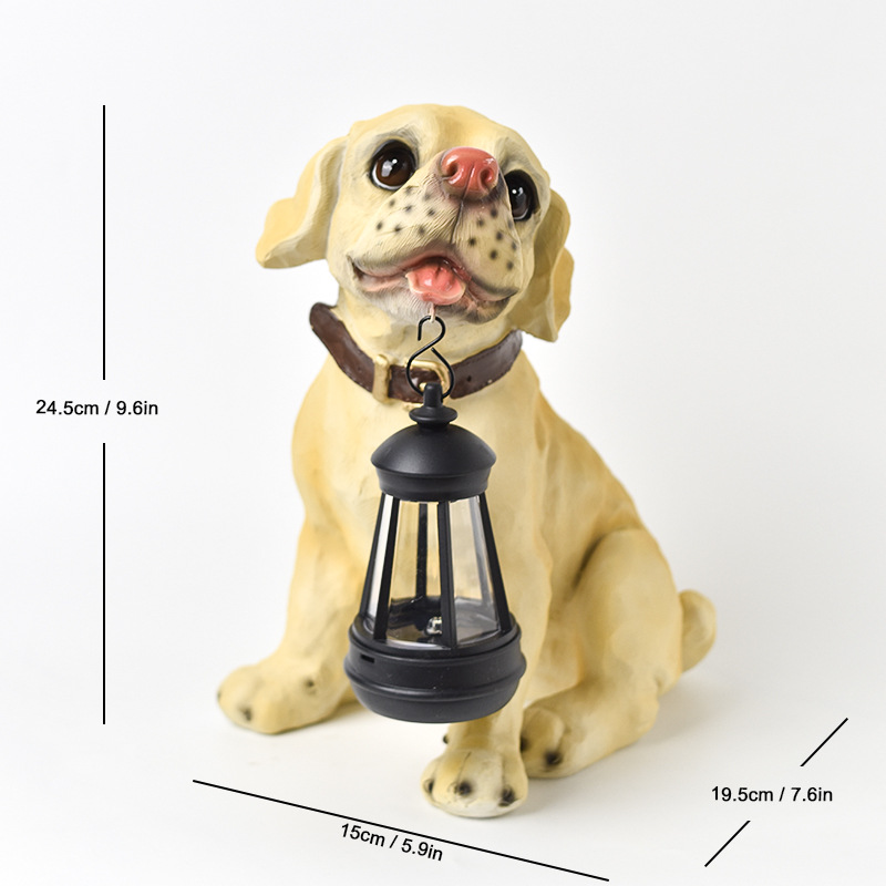 Solar Dog Garden Statue with Lantern Waterproof Resin Puppy Ornament for Outdoor Patio Pathway Backyard Decoration Australian Pet Lovers(C) - Image 1