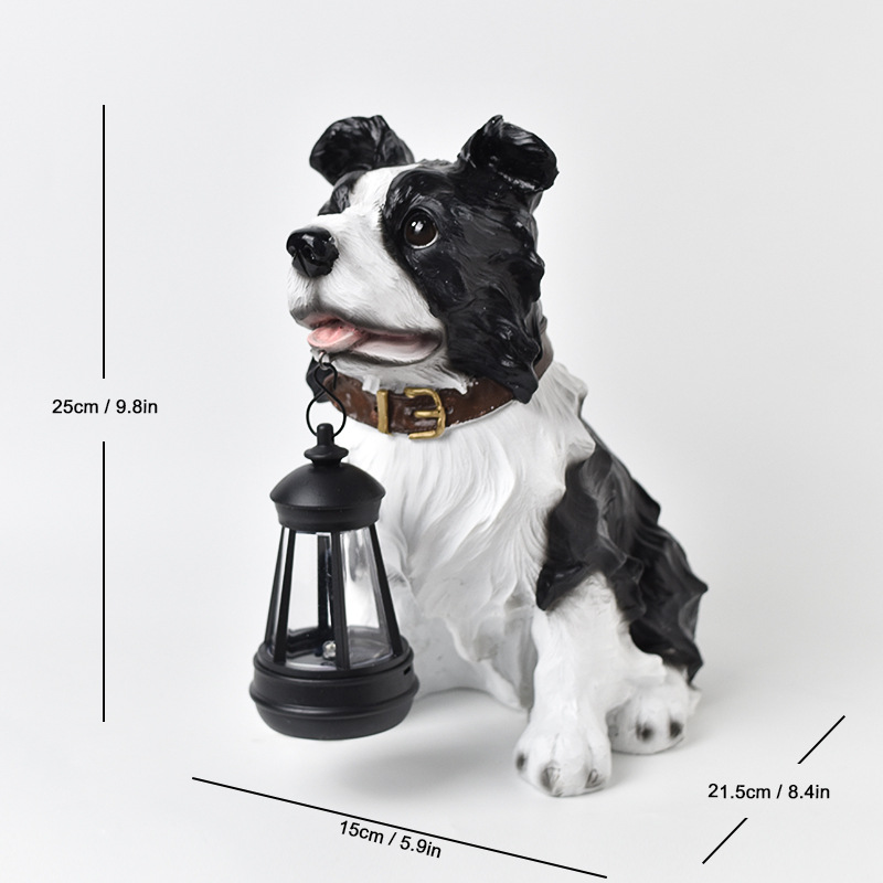 Solar Dog Garden Statue with Lantern Waterproof Resin Puppy Ornament for Outdoor Patio Pathway Backyard Decoration Australian Pet Lovers(D) - Image 1