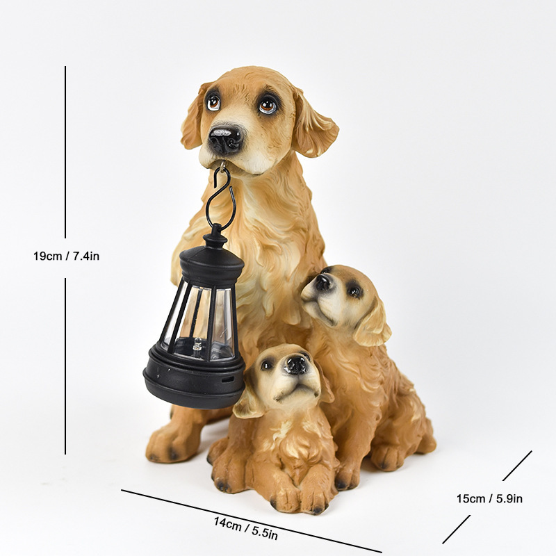 Solar Dog Garden Statue with Lantern Waterproof Resin Puppy Ornament for Outdoor Patio Pathway Backyard Decoration Australian Pet Lovers(E) - Image 1