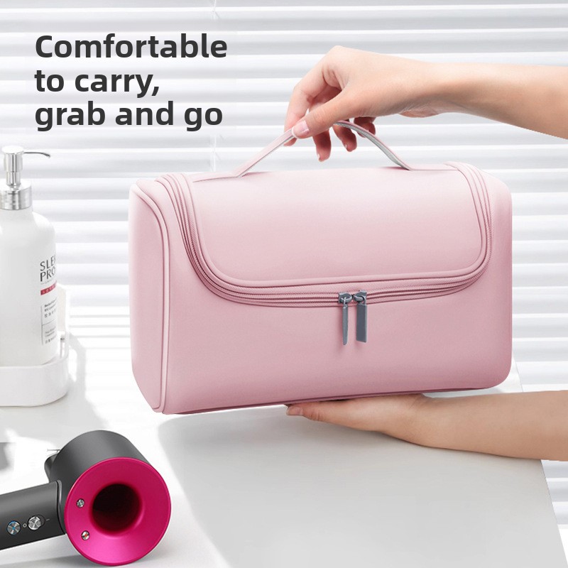 Pink Portable Hair Dryer and Curler Storage Bag Waterproof PU Leather Travel Case with Hanging Hook for Local Professionals and Modern Lifestyles - Image 3
