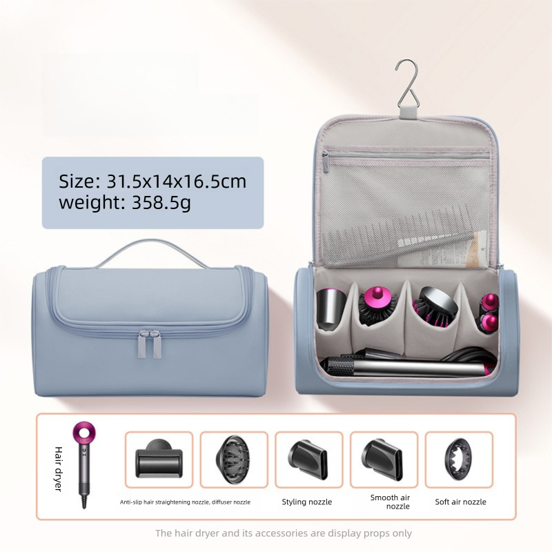 Blue Portable Hair Dryer and Curler Storage Bag Waterproof PU Leather Travel Case with Hanging Hook for Local Professionals and Modern Lifestyles - Image 1