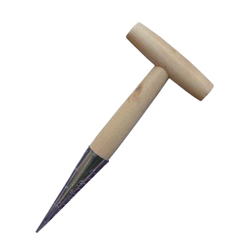 2 Pack Gardening Dibber with T-Shaped Wooden Handle Chrome Tip Seed Sower and Transplanting Tool with Measurement Scale for Local Garden Maintenance - Image 1