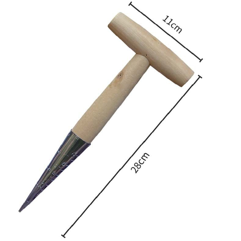 2 Pack Gardening Dibber with T-Shaped Wooden Handle Chrome Tip Seed Sower and Transplanting Tool with Measurement Scale for Local Garden Maintenance - Image 6