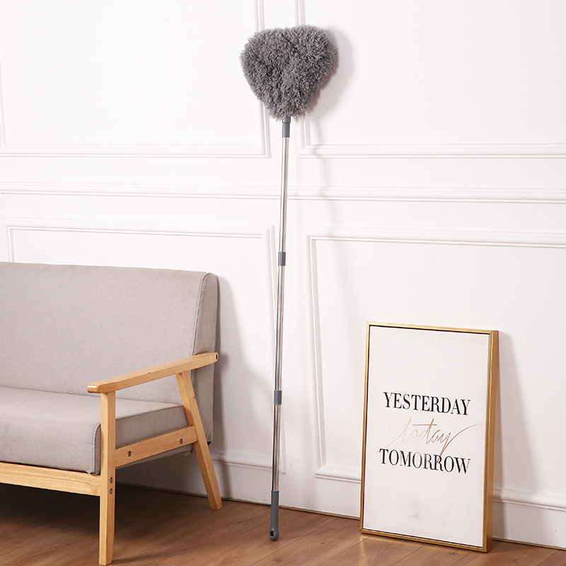 Grey Long Handle Ceiling Fan Duster with Hollow Microfiber Head and Extendable Stainless Steel Pole for High Reach Home Cleaning Efficiency - Image 1
