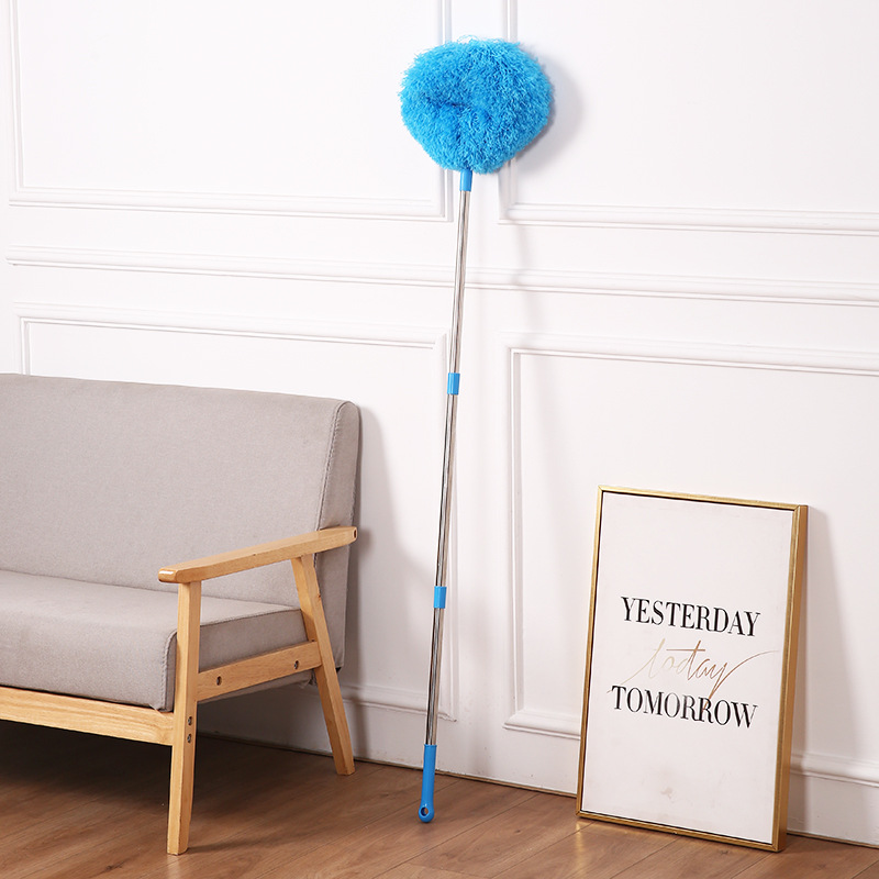 Light blue Long Handle Ceiling Fan Duster with Hollow Microfiber Head and Extendable Stainless Steel Pole for High Reach Home Cleaning Efficiency - Image 1