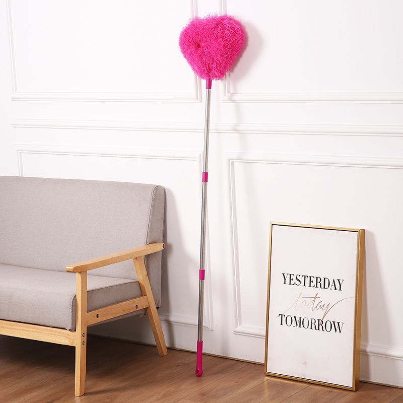 Rose Red Long Handle Ceiling Fan Duster with Hollow Microfiber Head and Extendable Stainless Steel Pole for High Reach Home Cleaning Efficiency - Image 1