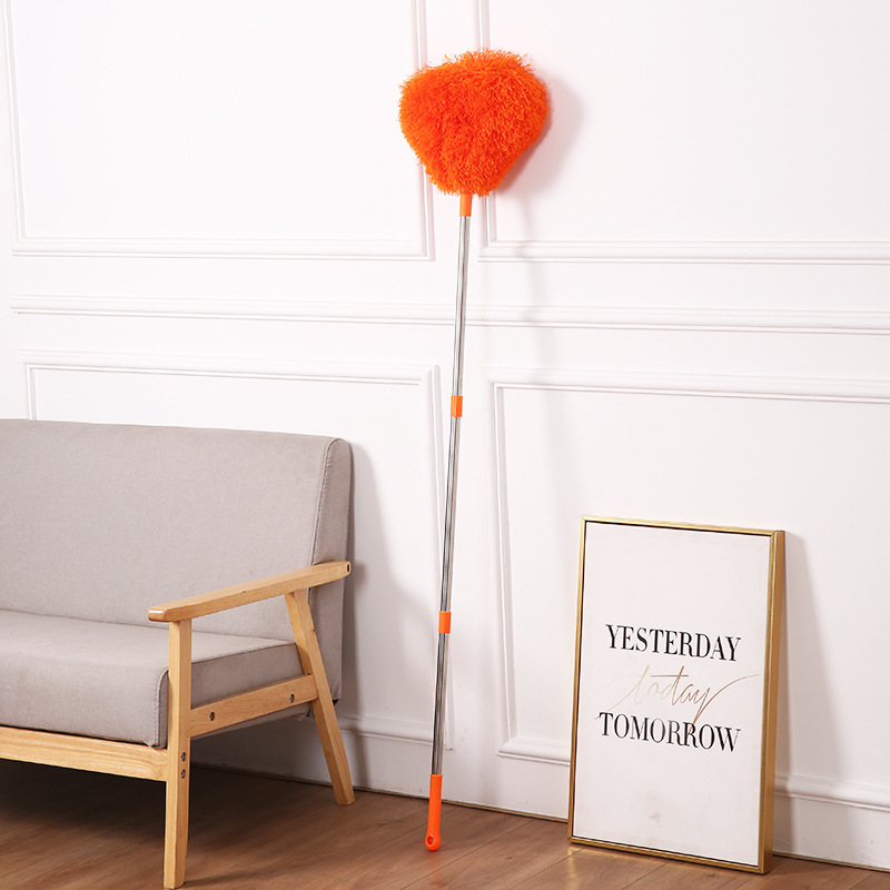 Orange Long Handle Ceiling Fan Duster with Hollow Microfiber Head and Extendable Stainless Steel Pole for High Reach Home Cleaning Efficiency - Image 1