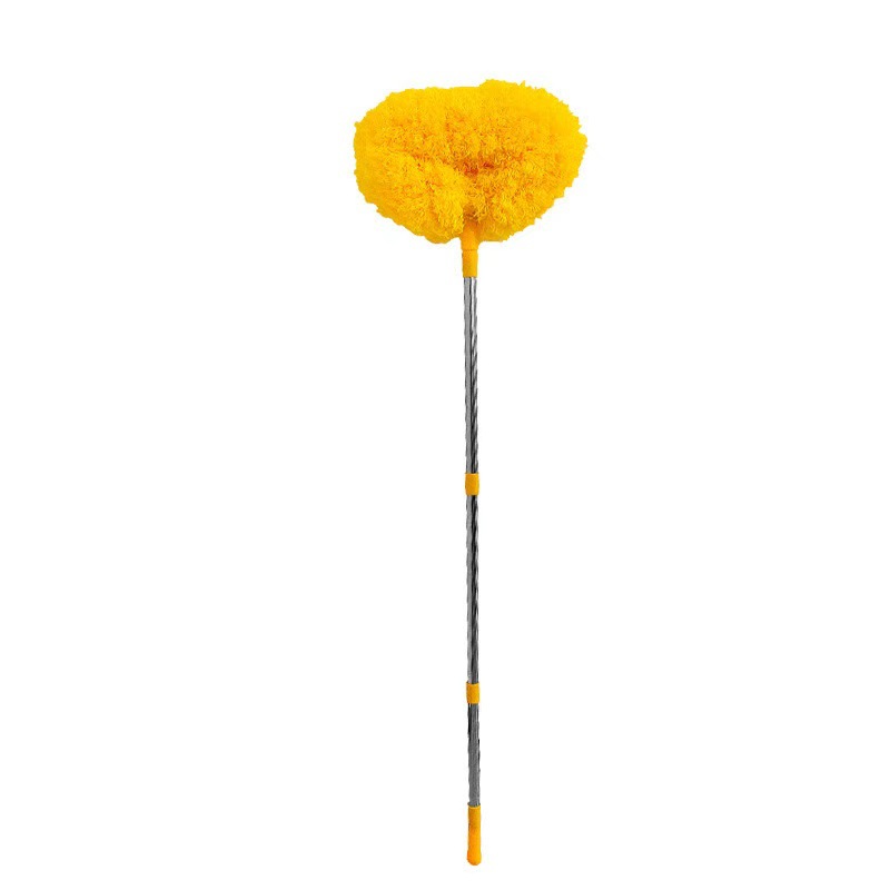 Yellow Long Handle Ceiling Fan Duster with Hollow Microfiber Head and Extendable Stainless Steel Pole for High Reach Home Cleaning Efficiency - Image 1