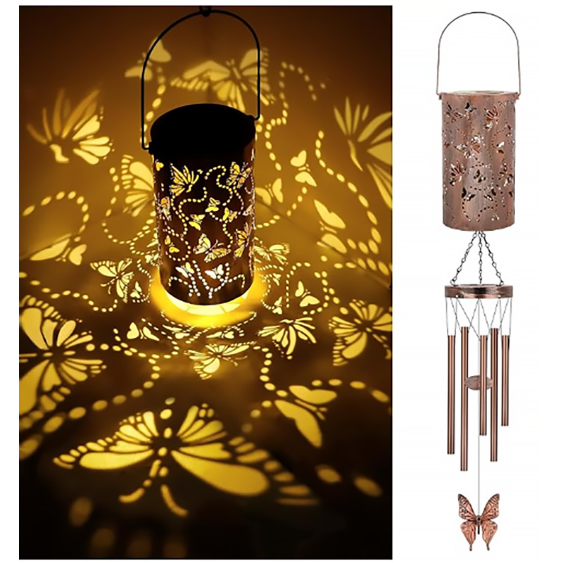 Butterfly Solar Wind Chime Lantern with Iron Art Projection Waterproof Decorative Light for Garden and Local Home Landscapes Elegant Outdoor Illumination Solution - Image 1