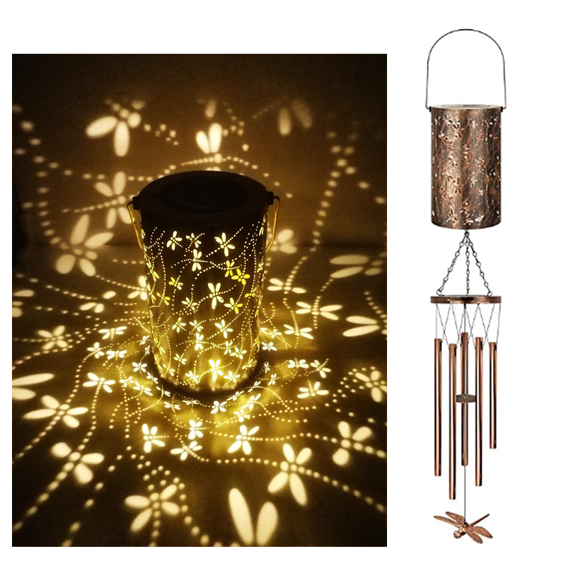 Dragonfly Solar Wind Chime Lantern with Iron Art Projection Waterproof Decorative Light for Garden and Local Home Landscapes Elegant Outdoor Illumination Solution - Image 1