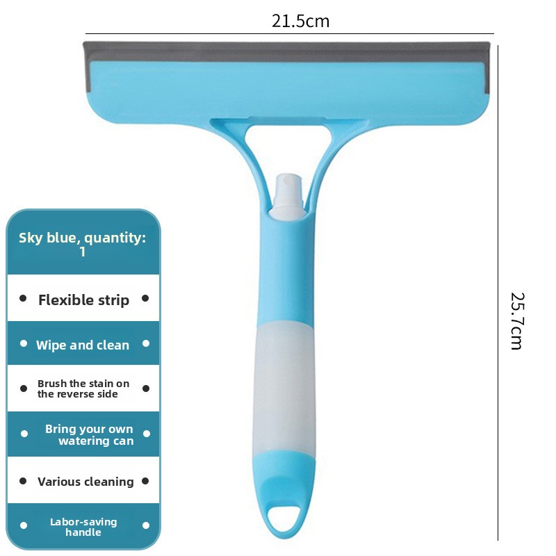 2-PCS Blue 3-in-1 Window Squeegee with Built-in Spray Bottle and TPR Scraper for Glass and Car Windshields Professional Multi-Purpose Local Cleaning Solution - Image 1