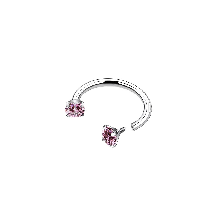2-PCS Pink G23 Titanium Horseshoe Ring with 5A Zircon Internal Thread for Nose Ear Lip Septum Piercing Hypoallergenic Jewelry for Local Trendsetters - Image 1