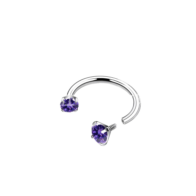 2-PCS Purple orchid G23 Titanium Horseshoe Ring with 5A Zircon Internal Thread for Nose Ear Lip Septum Piercing Hypoallergenic Jewelry for Local Trendsetters - Image 1