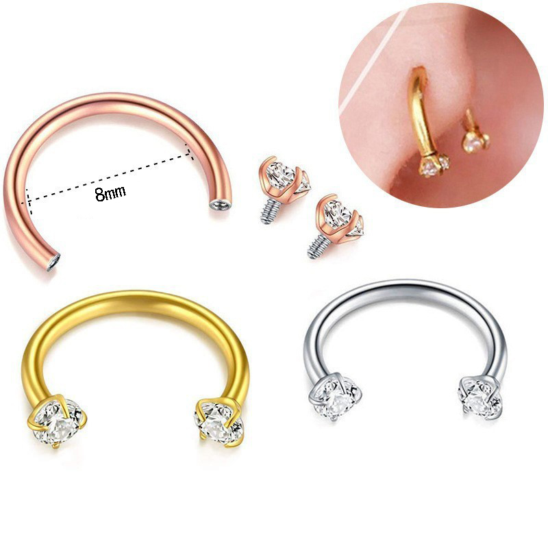 2-PCS Purple orchid G23 Titanium Horseshoe Ring with 5A Zircon Internal Thread for Nose Ear Lip Septum Piercing Hypoallergenic Jewelry for Local Trendsetters - Image 3